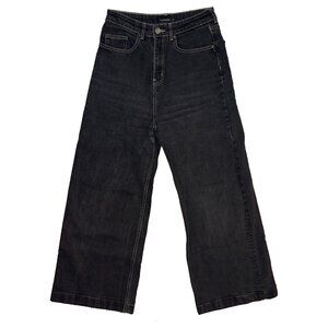 Frank & Oak The Nina Wide Leg High Rise Cropped Black Washed Charcoal‎ Jeans 29